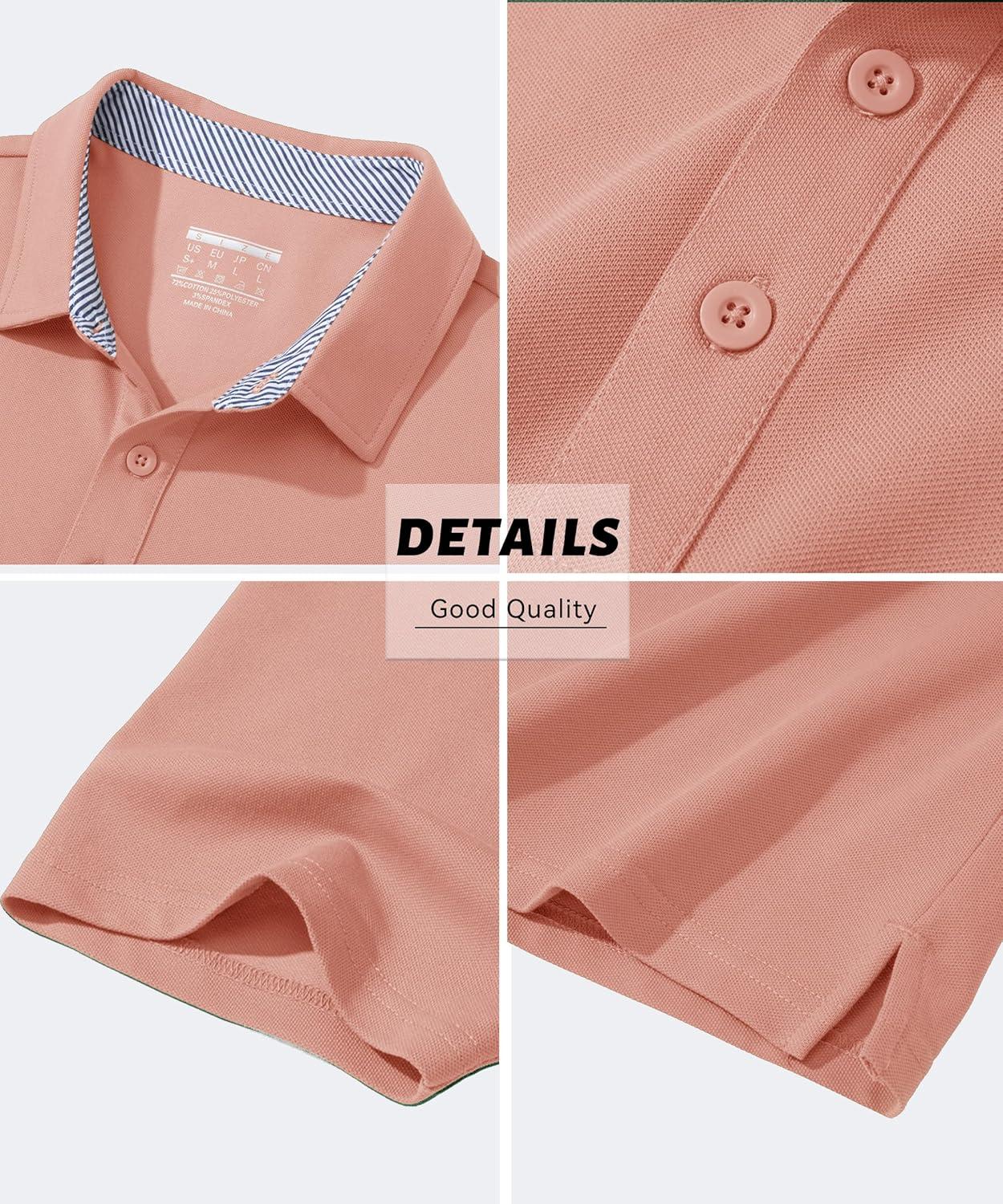 imageMAGCOMSEN Mens Polo Shirt Quick Dry Performance Short Sleeve Tactical Shirts Pique Jersey Golf ShirtGrey Pink