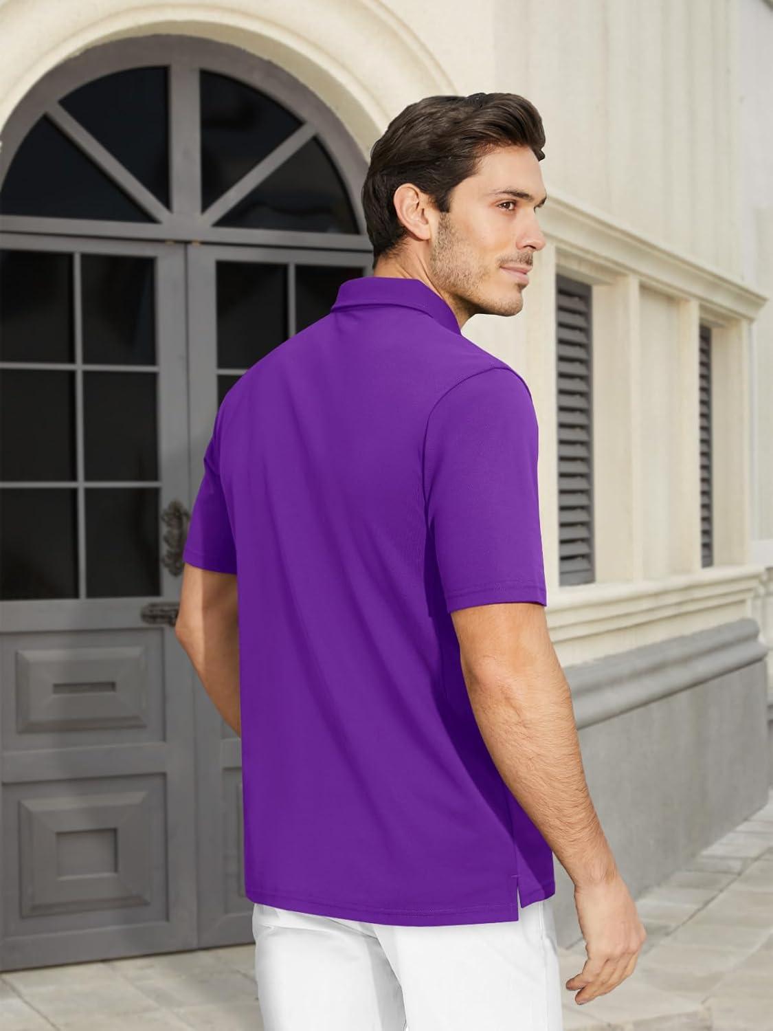 imageMAGCOMSEN Mens Polo Shirt Quick Dry Performance Short Sleeve Tactical Shirts Pique Jersey Golf ShirtPurple