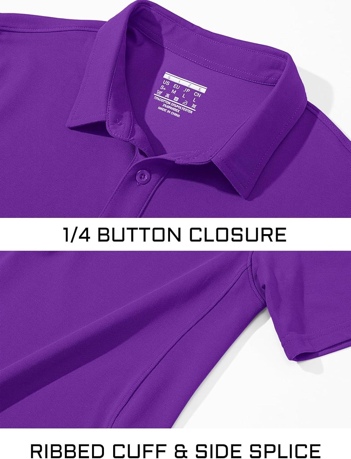 imageMAGCOMSEN Mens Polo Shirt Quick Dry Performance Short Sleeve Tactical Shirts Pique Jersey Golf ShirtPurple