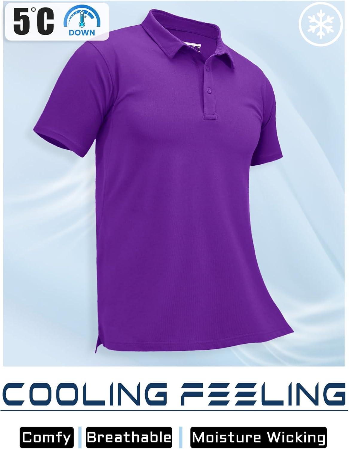 imageMAGCOMSEN Mens Polo Shirt Quick Dry Performance Short Sleeve Tactical Shirts Pique Jersey Golf ShirtPurple