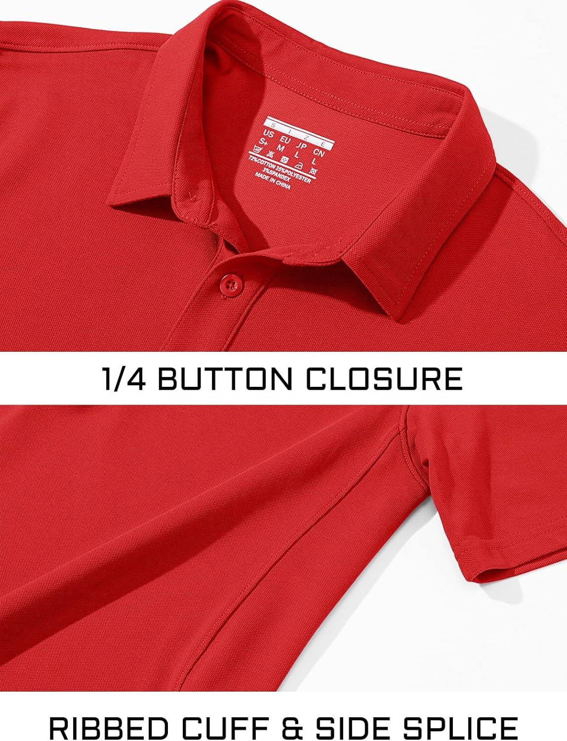 imageMAGCOMSEN Mens Polo Shirt Quick Dry Performance Short Sleeve Tactical Shirts Pique Jersey Golf ShirtRed