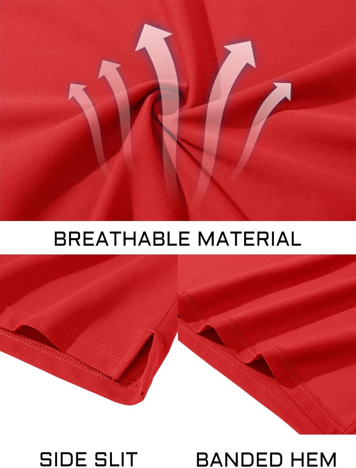 imageMAGCOMSEN Mens Polo Shirt Quick Dry Performance Short Sleeve Tactical Shirts Pique Jersey Golf ShirtRed