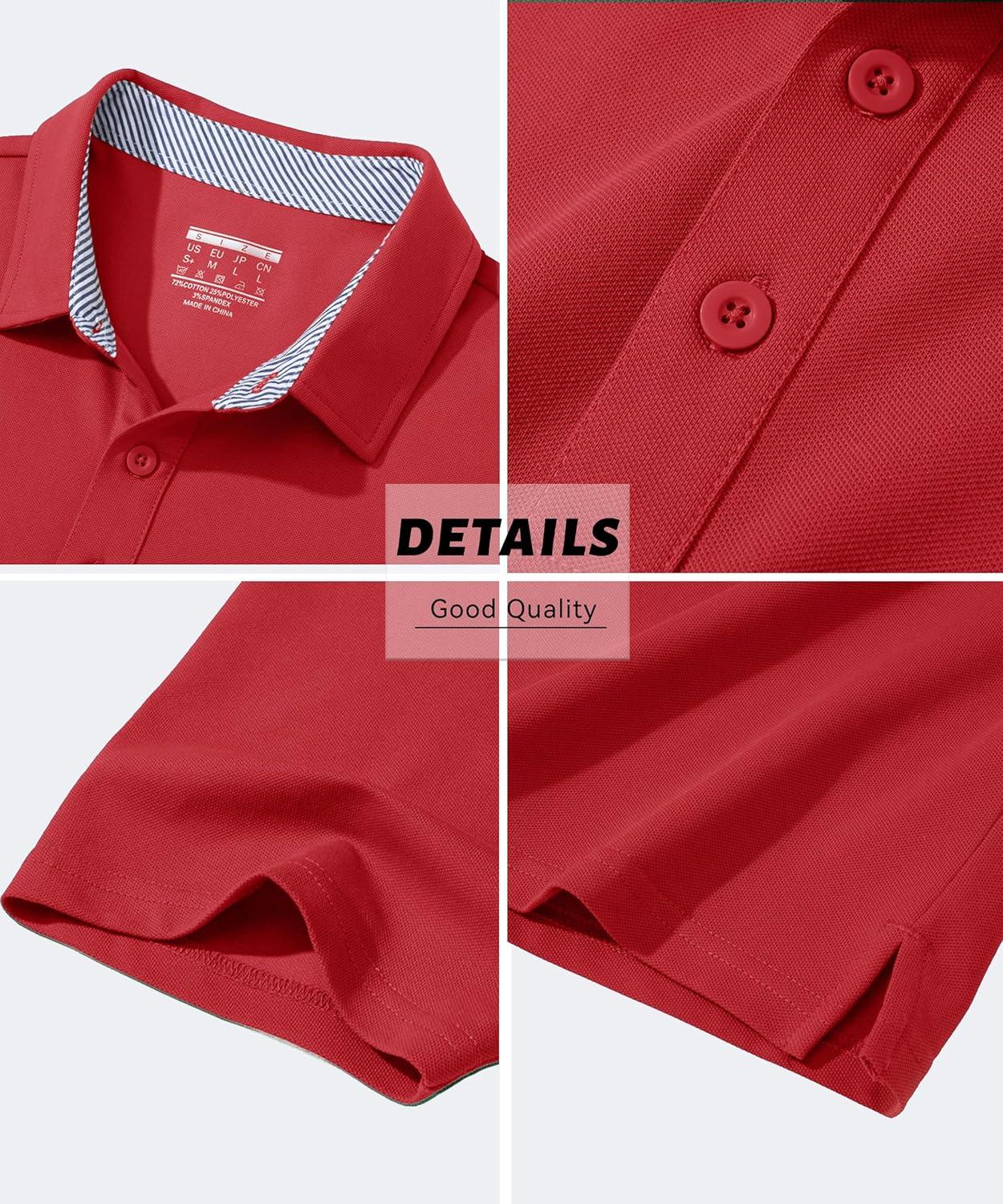 imageMAGCOMSEN Mens Polo Shirt Quick Dry Performance Short Sleeve Tactical Shirts Pique Jersey Golf ShirtTomato Red