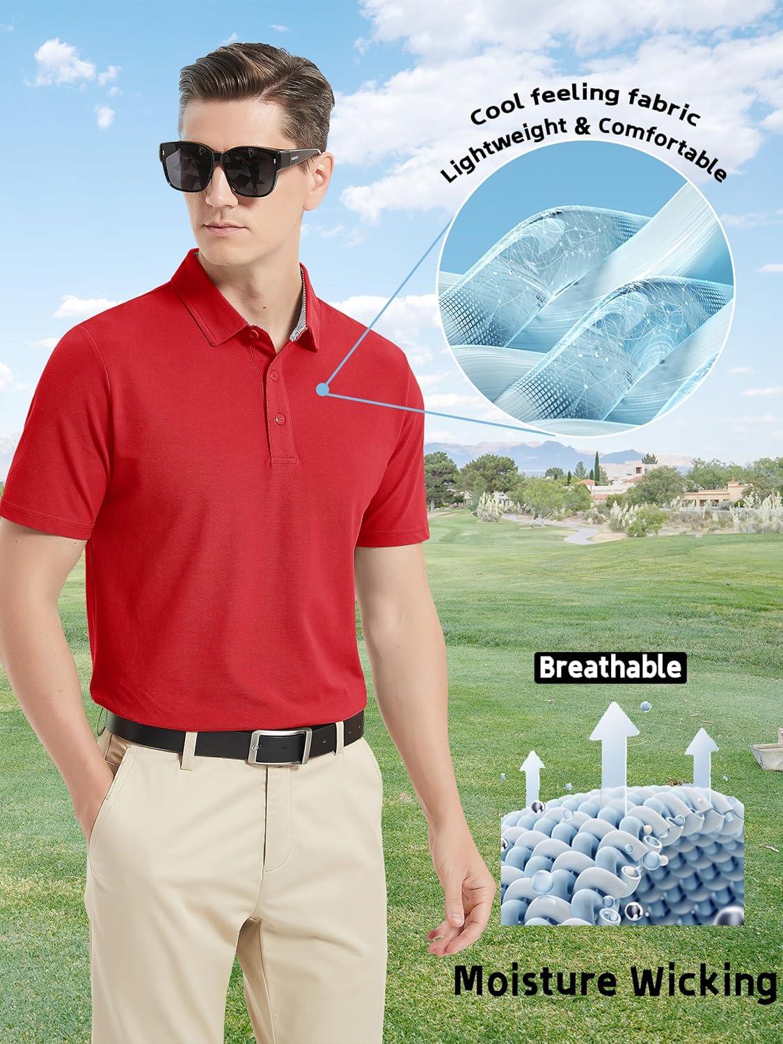 imageMAGCOMSEN Mens Polo Shirt Quick Dry Performance Short Sleeve Tactical Shirts Pique Jersey Golf ShirtTomato Red