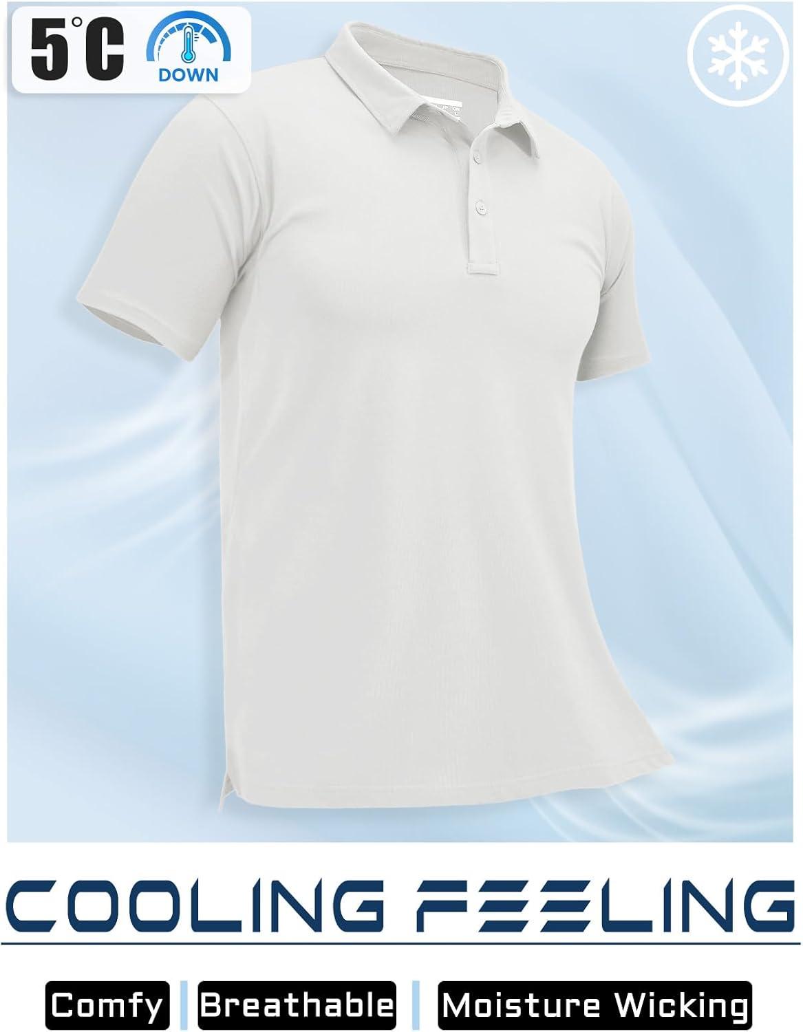 imageMAGCOMSEN Mens Polo Shirt Quick Dry Performance Short Sleeve Tactical Shirts Pique Jersey Golf ShirtWhite