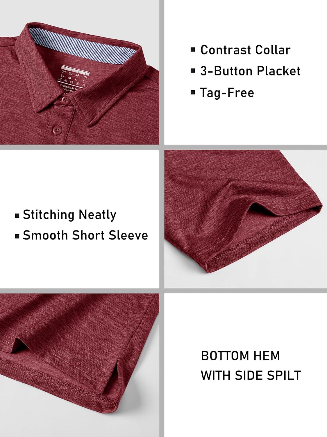 imageMAGCOMSEN Mens Polo Shirt Quick Dry Performance Short Sleeve Tactical Shirts Pique Jersey Golf ShirtWine