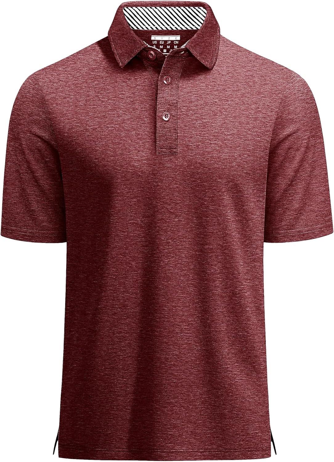 imageMAGCOMSEN Mens Polo Shirt Quick Dry Performance Short Sleeve Tactical Shirts Pique Jersey Golf ShirtWine