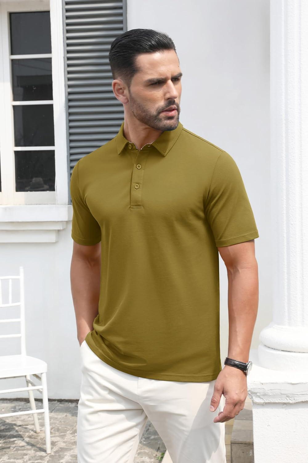 imageMAGCOMSEN Mens Polo Shirt Quick Dry Performance Short Sleeve Tactical Shirts Pique Jersey Golf ShirtWolf Brown