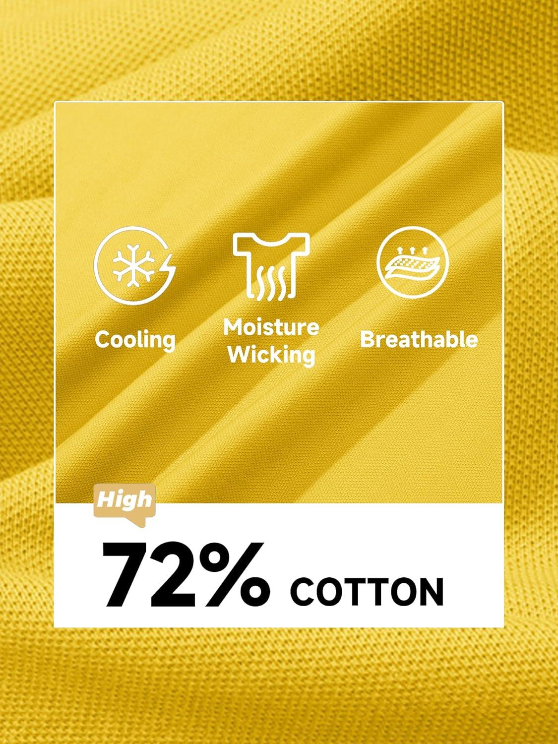 imageMAGCOMSEN Mens Polo Shirt Quick Dry Performance Short Sleeve Tactical Shirts Pique Jersey Golf ShirtYellow