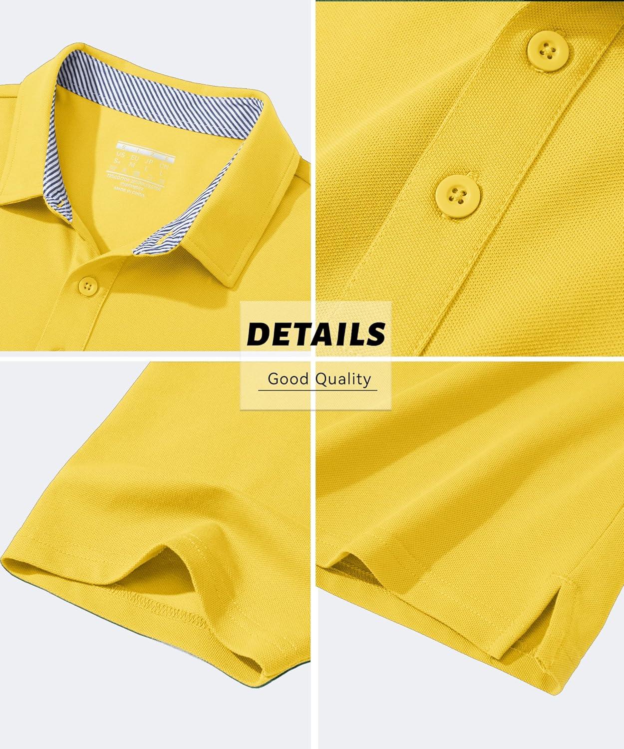 imageMAGCOMSEN Mens Polo Shirt Quick Dry Performance Short Sleeve Tactical Shirts Pique Jersey Golf ShirtYellow