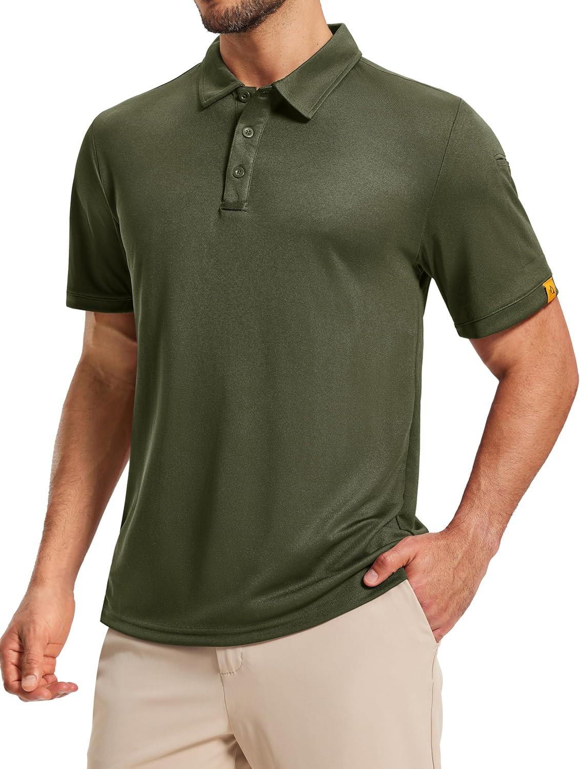 imageMAGCOMSEN Mens Polo Shirts Short Sleeve Athletic Tactical Casual Golf Shirts Dry Fit Moisture Wicking Collared ShirtArmy Green