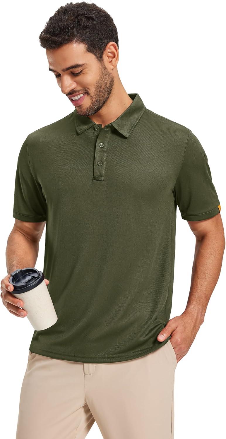 imageMAGCOMSEN Mens Polo Shirts Short Sleeve Athletic Tactical Casual Golf Shirts Dry Fit Moisture Wicking Collared ShirtArmy Green