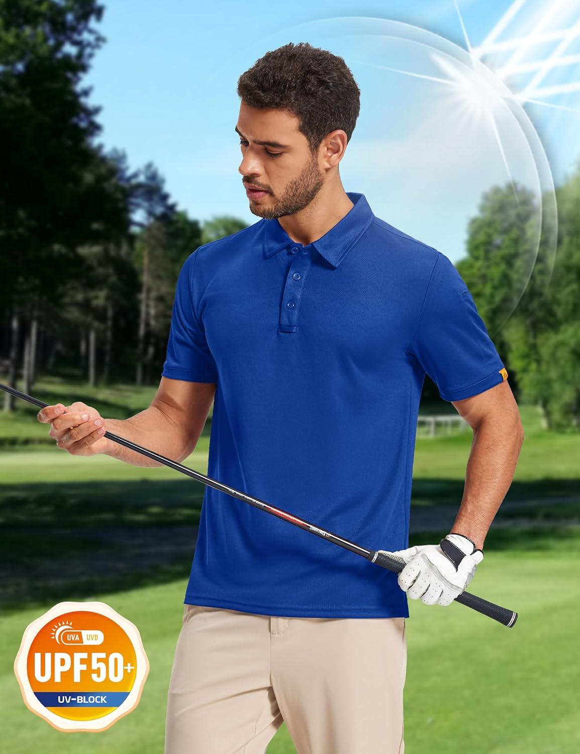 imageMAGCOMSEN Mens Polo Shirts Short Sleeve Athletic Tactical Casual Golf Shirts Dry Fit Moisture Wicking Collared ShirtColor Blue