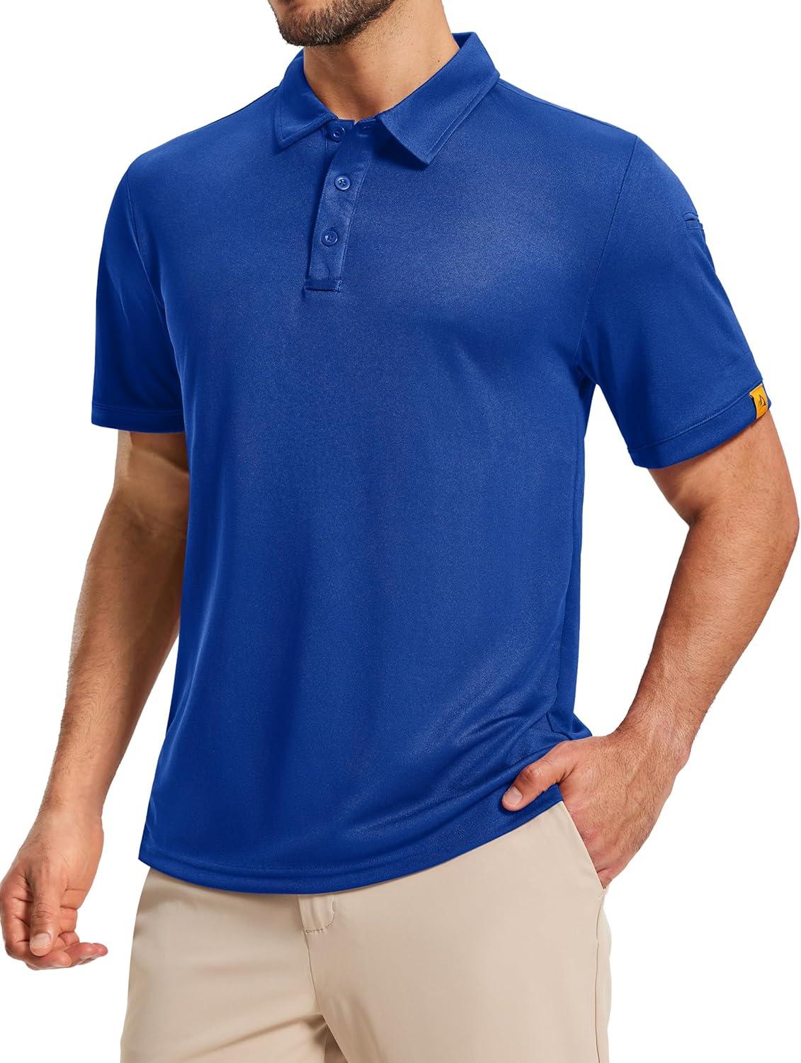 imageMAGCOMSEN Mens Polo Shirts Short Sleeve Athletic Tactical Casual Golf Shirts Dry Fit Moisture Wicking Collared ShirtColor Blue