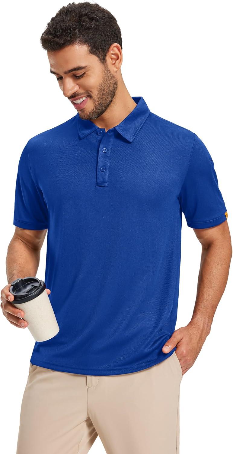 imageMAGCOMSEN Mens Polo Shirts Short Sleeve Athletic Tactical Casual Golf Shirts Dry Fit Moisture Wicking Collared ShirtColor Blue