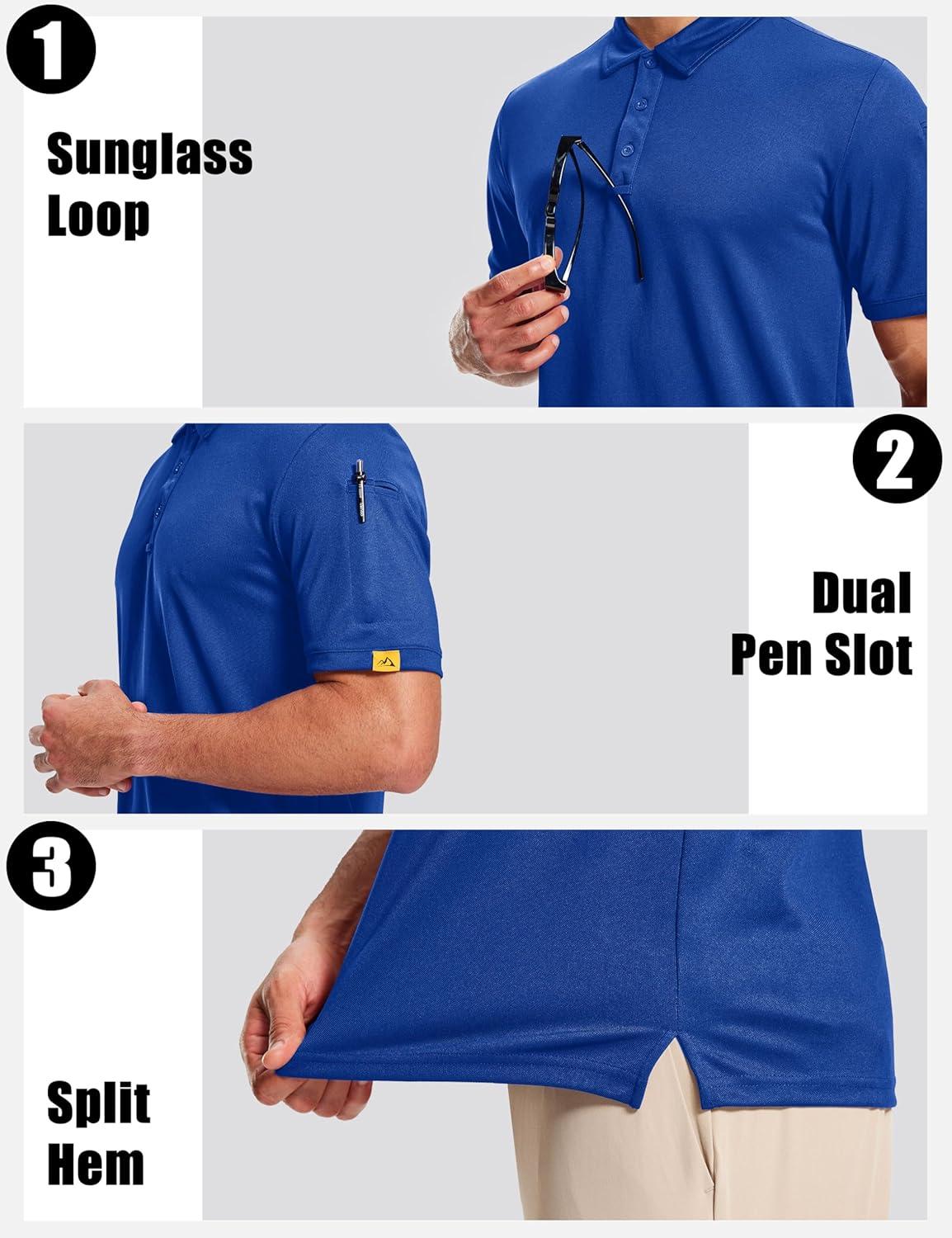 imageMAGCOMSEN Mens Polo Shirts Short Sleeve Athletic Tactical Casual Golf Shirts Dry Fit Moisture Wicking Collared ShirtColor Blue