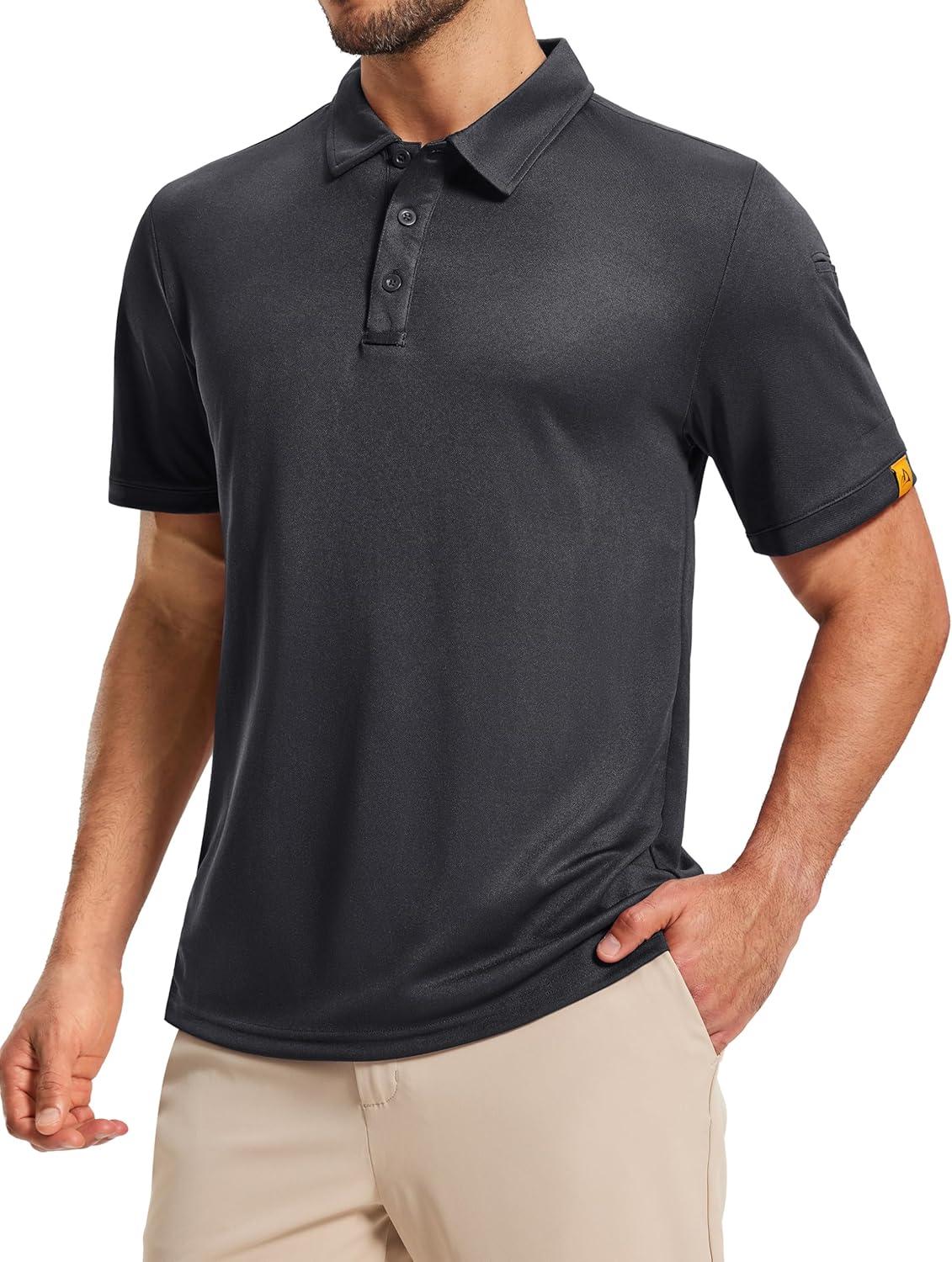 imageMAGCOMSEN Mens Polo Shirts Short Sleeve Athletic Tactical Casual Golf Shirts Dry Fit Moisture Wicking Collared ShirtDark Grey