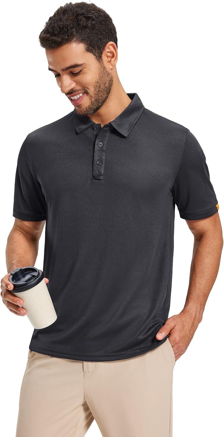 imageMAGCOMSEN Mens Polo Shirts Short Sleeve Athletic Tactical Casual Golf Shirts Dry Fit Moisture Wicking Collared ShirtDark Grey
