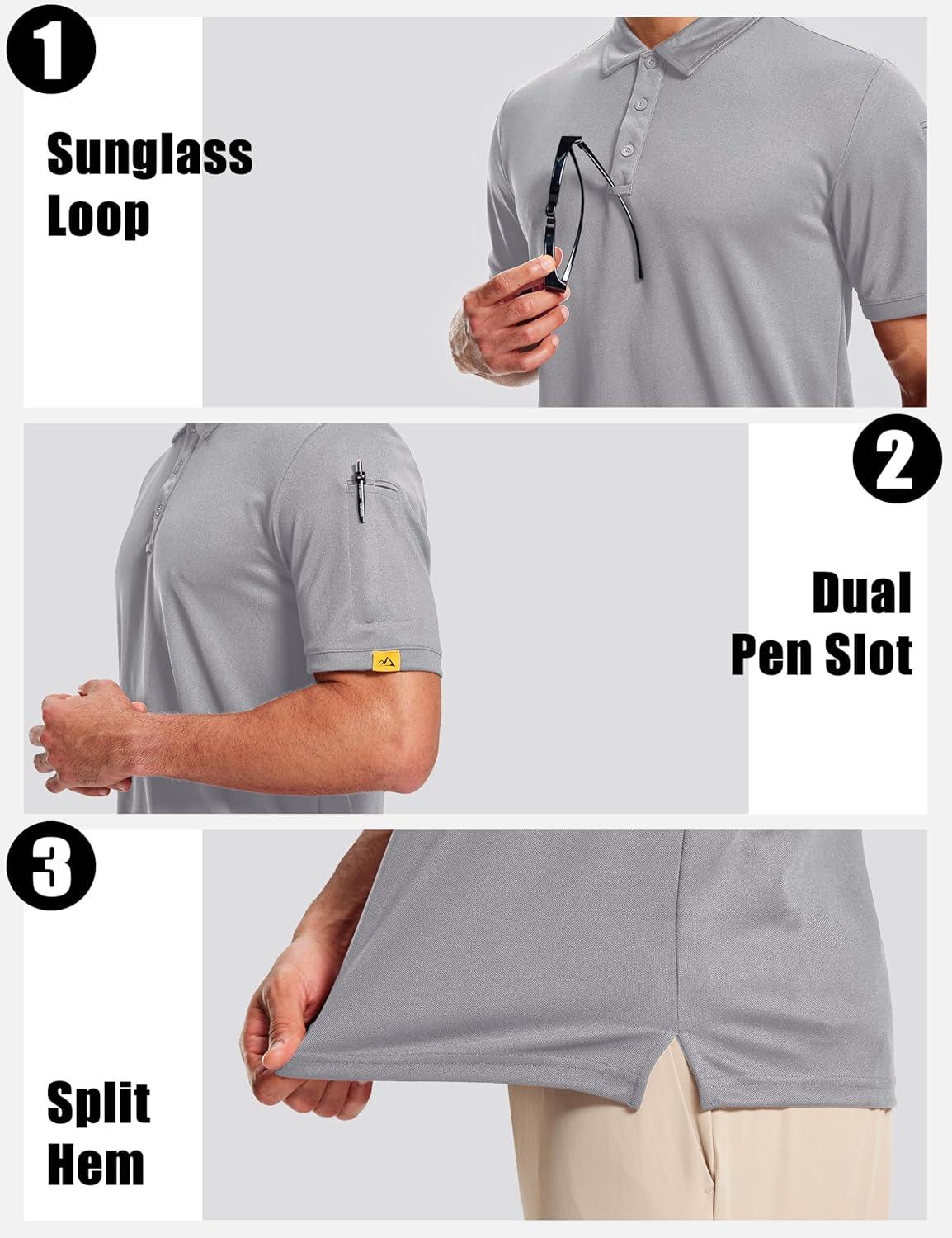 imageMAGCOMSEN Mens Polo Shirts Short Sleeve Athletic Tactical Casual Golf Shirts Dry Fit Moisture Wicking Collared ShirtLight Grey