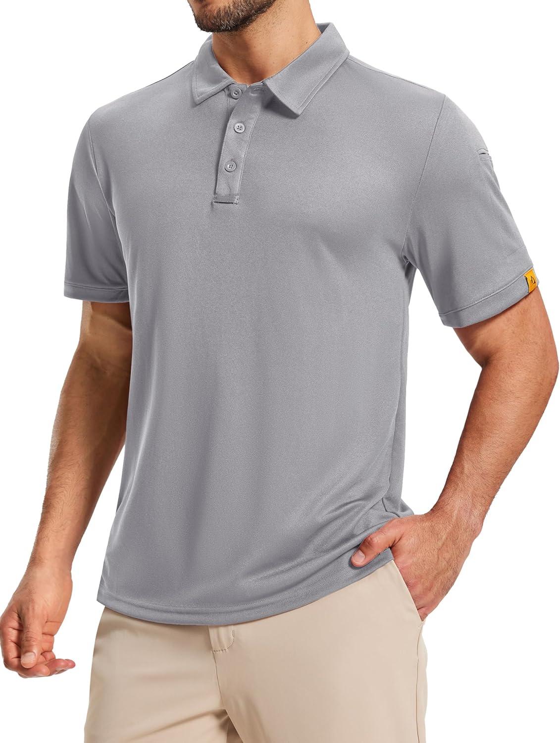imageMAGCOMSEN Mens Polo Shirts Short Sleeve Athletic Tactical Casual Golf Shirts Dry Fit Moisture Wicking Collared ShirtLight Grey