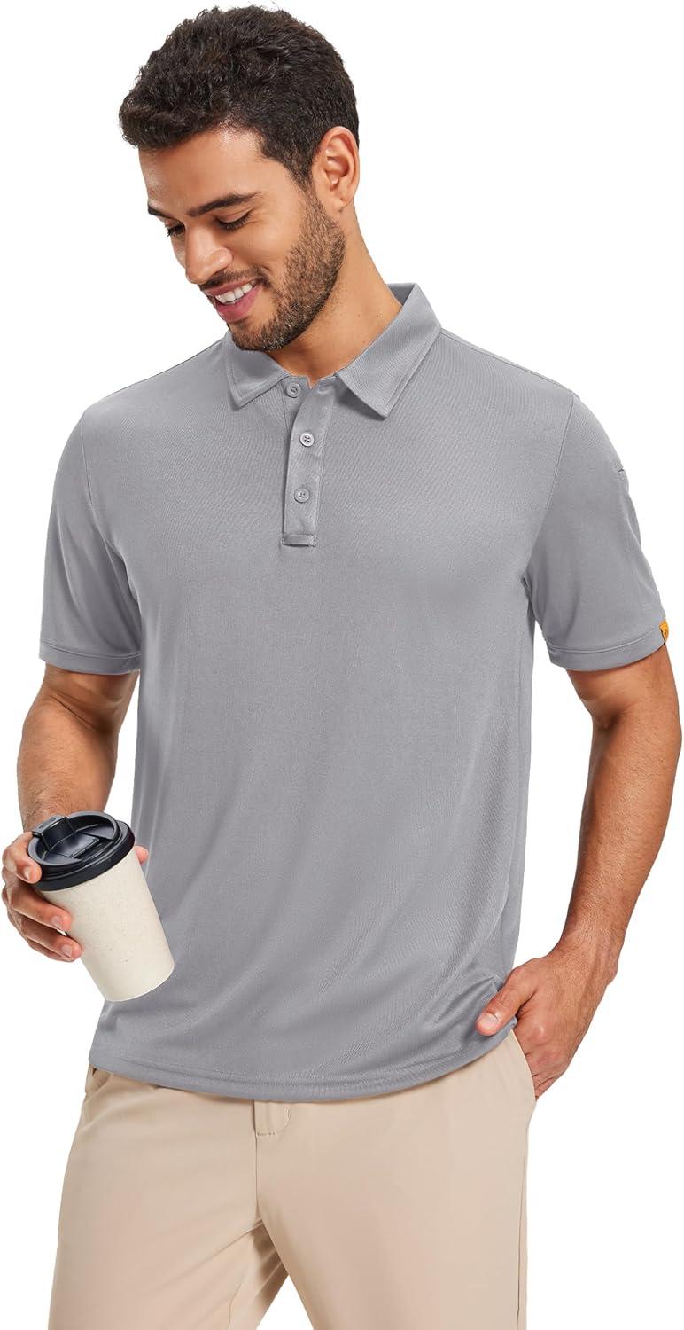 imageMAGCOMSEN Mens Polo Shirts Short Sleeve Athletic Tactical Casual Golf Shirts Dry Fit Moisture Wicking Collared ShirtLight Grey