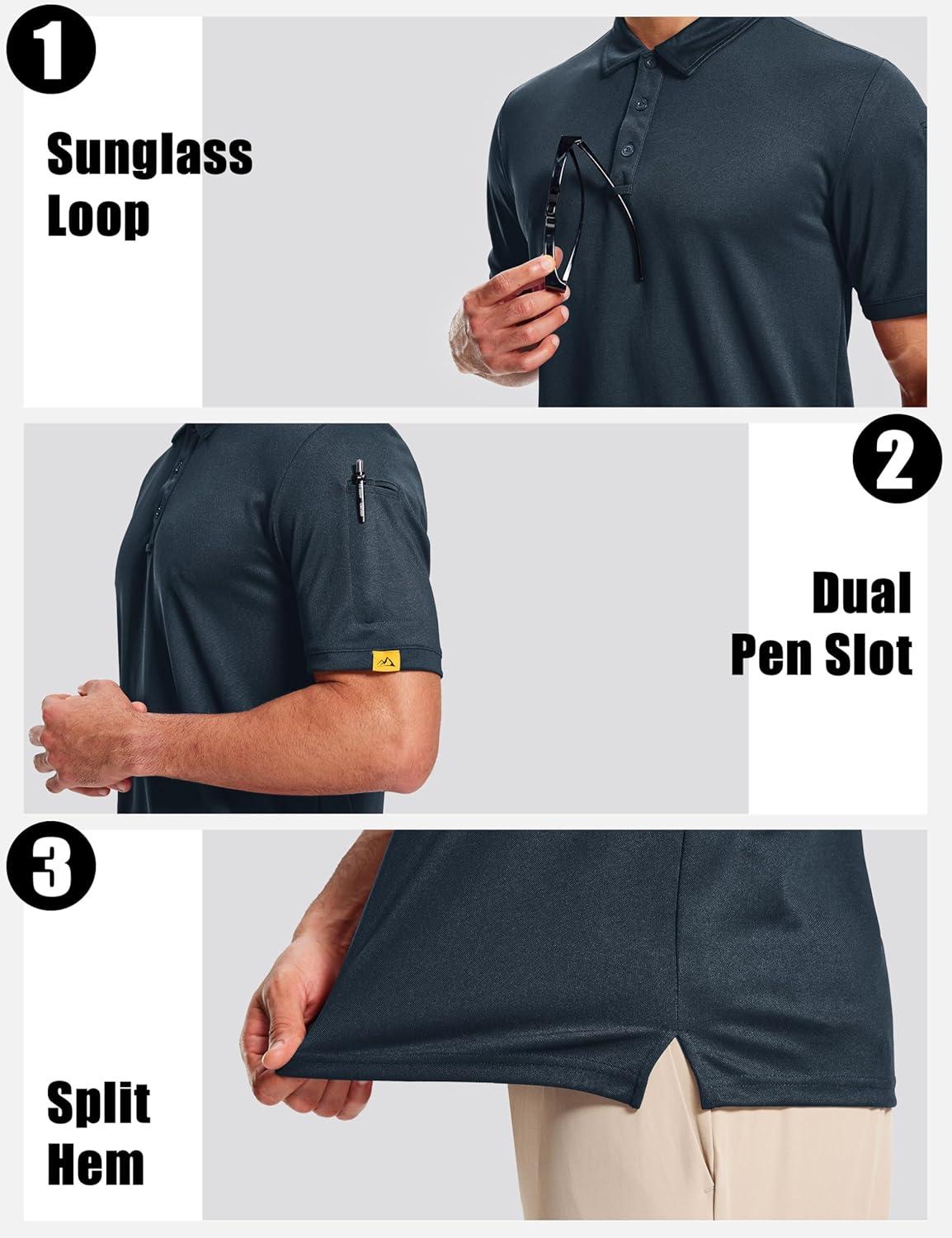 imageMAGCOMSEN Mens Polo Shirts Short Sleeve Athletic Tactical Casual Golf Shirts Dry Fit Moisture Wicking Collared ShirtNavy