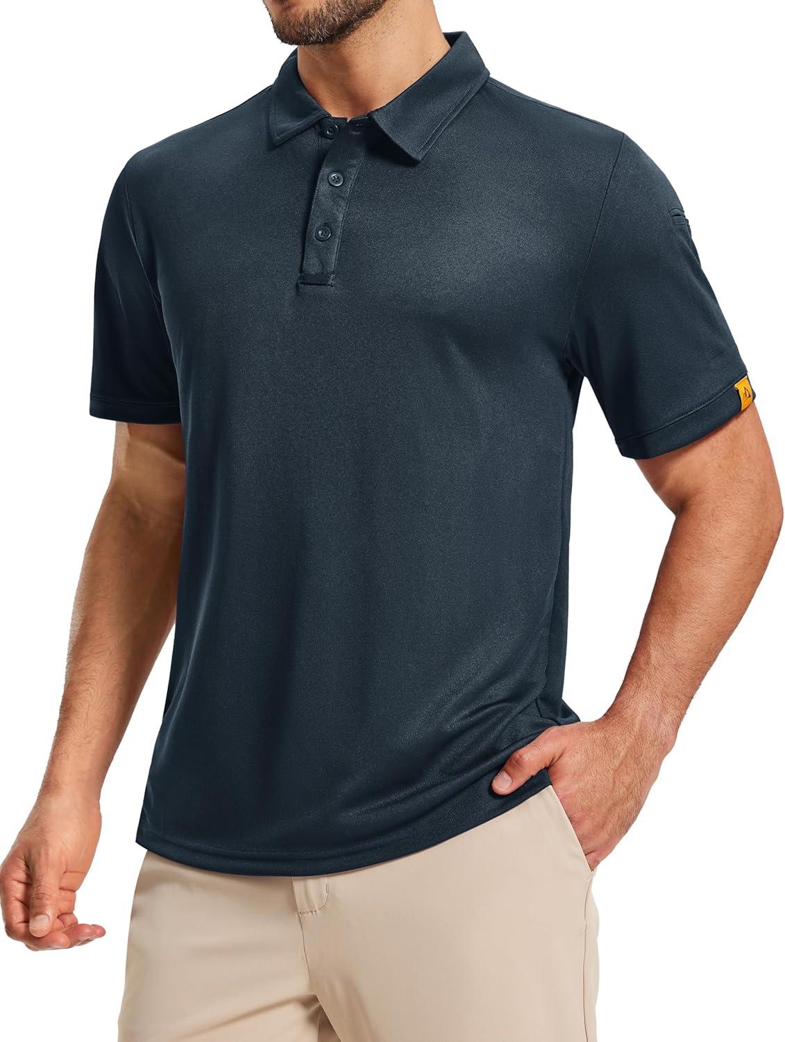 imageMAGCOMSEN Mens Polo Shirts Short Sleeve Athletic Tactical Casual Golf Shirts Dry Fit Moisture Wicking Collared ShirtNavy
