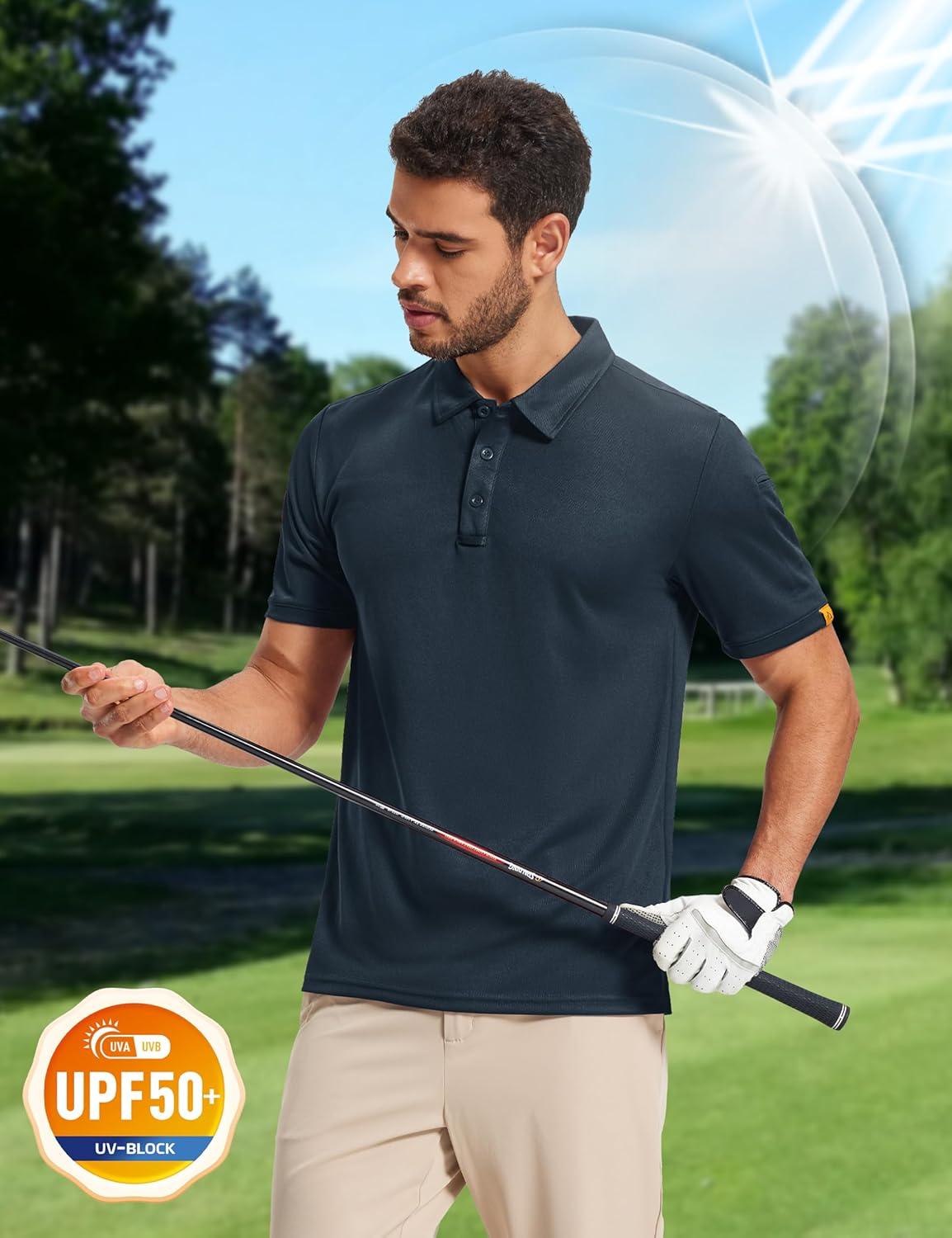 imageMAGCOMSEN Mens Polo Shirts Short Sleeve Athletic Tactical Casual Golf Shirts Dry Fit Moisture Wicking Collared ShirtNavy