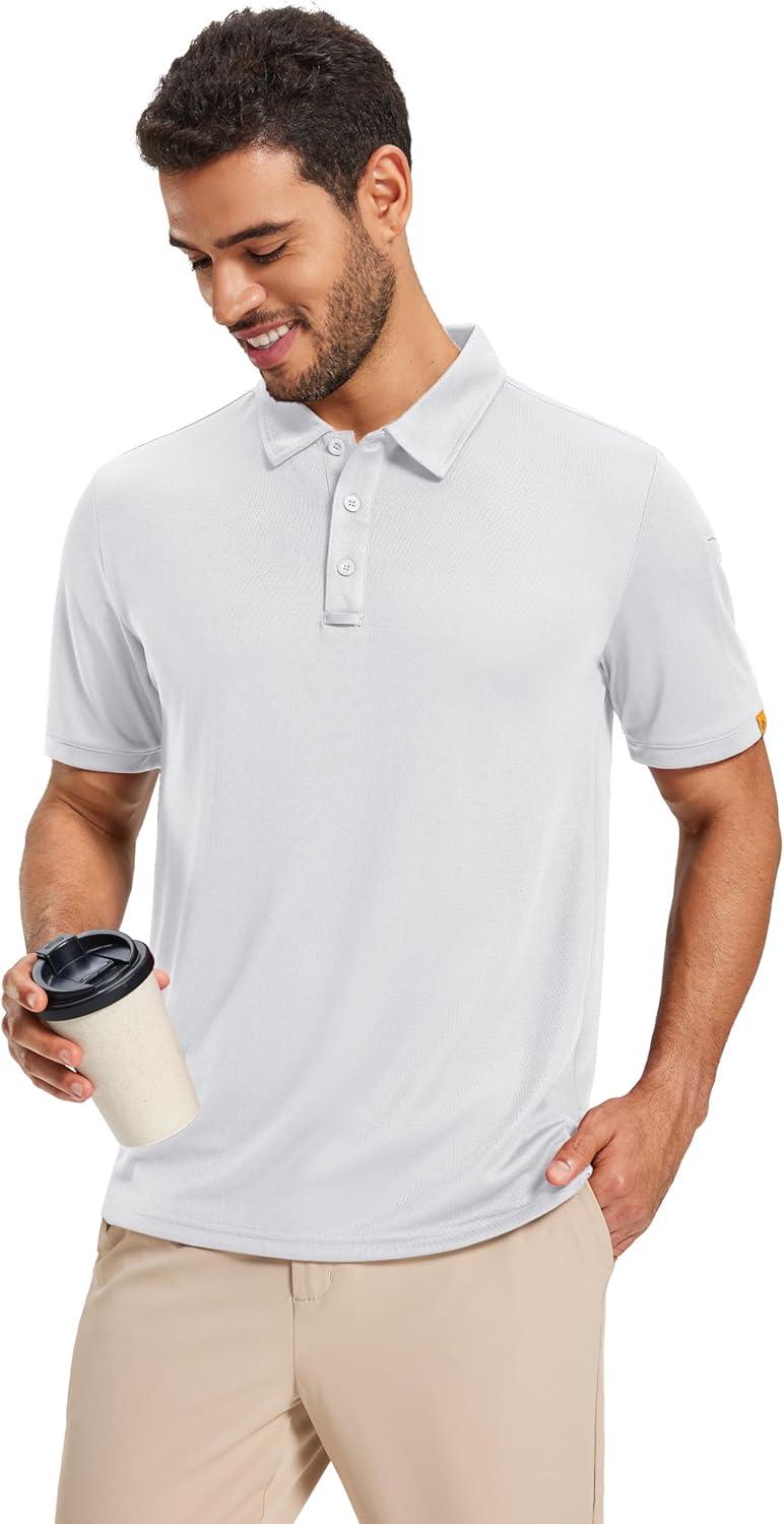 imageMAGCOMSEN Mens Polo Shirts Short Sleeve Athletic Tactical Casual Golf Shirts Dry Fit Moisture Wicking Collared ShirtWhite