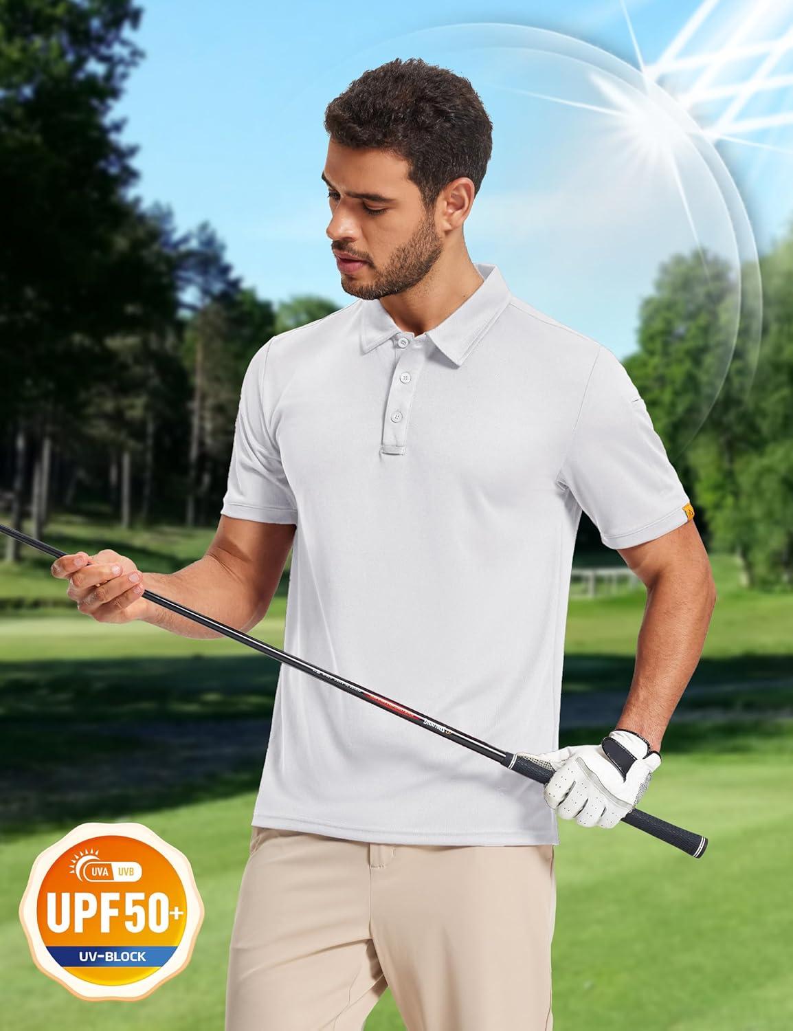 imageMAGCOMSEN Mens Polo Shirts Short Sleeve Athletic Tactical Casual Golf Shirts Dry Fit Moisture Wicking Collared ShirtWhite