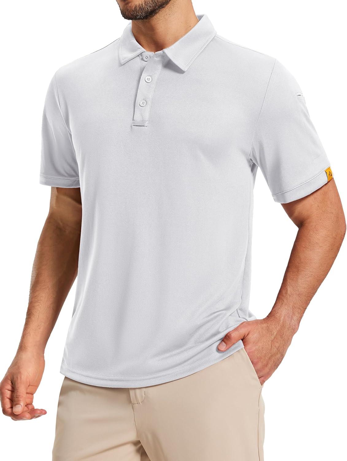 imageMAGCOMSEN Mens Polo Shirts Short Sleeve Athletic Tactical Casual Golf Shirts Dry Fit Moisture Wicking Collared ShirtWhite