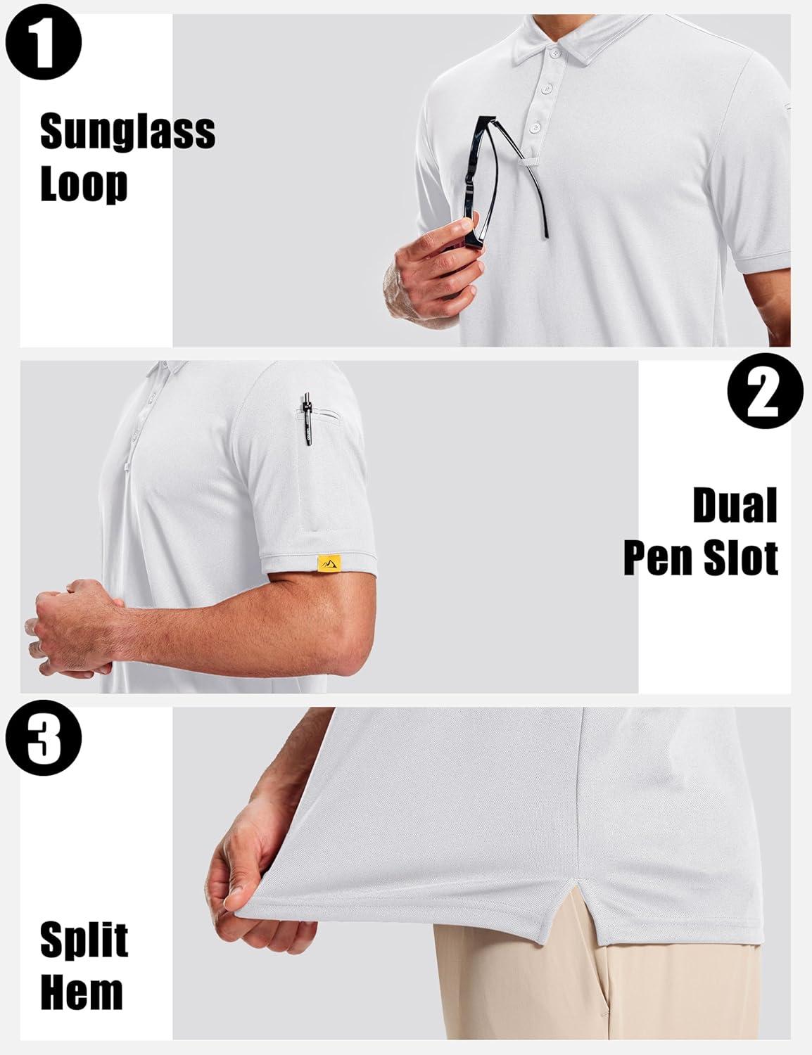 imageMAGCOMSEN Mens Polo Shirts Short Sleeve Athletic Tactical Casual Golf Shirts Dry Fit Moisture Wicking Collared ShirtWhite