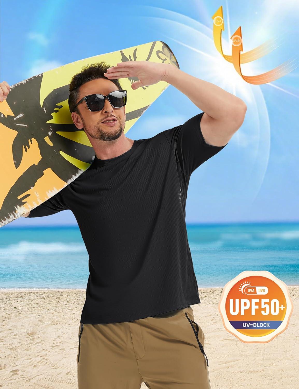 imageMAGCOMSEN Mens Rash Guard Short Sleeve UPF 50 Sun UV Quick Dry Shirts Workout Swim Running Athletic TShirtBlack