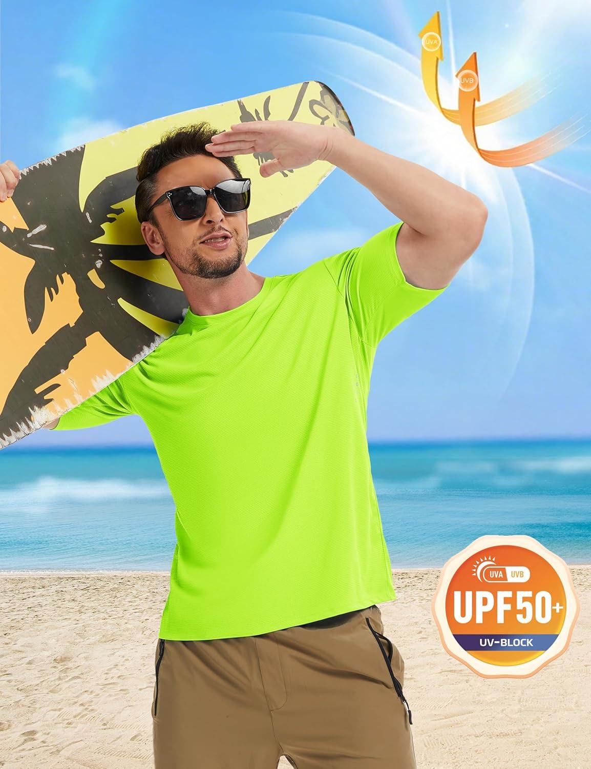 imageMAGCOMSEN Mens Rash Guard Short Sleeve UPF 50 Sun UV Quick Dry Shirts Workout Swim Running Athletic TShirtFlgreen