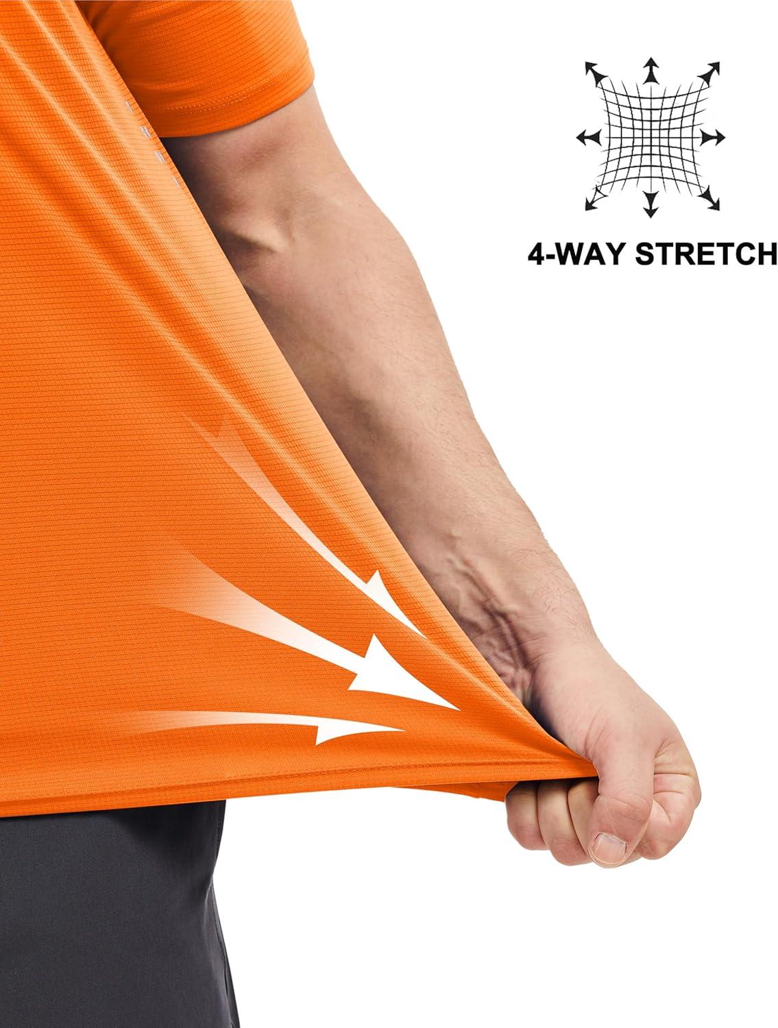 imageMAGCOMSEN Mens Rash Guard Short Sleeve UPF 50 Sun UV Quick Dry Shirts Workout Swim Running Athletic TShirtFlorange