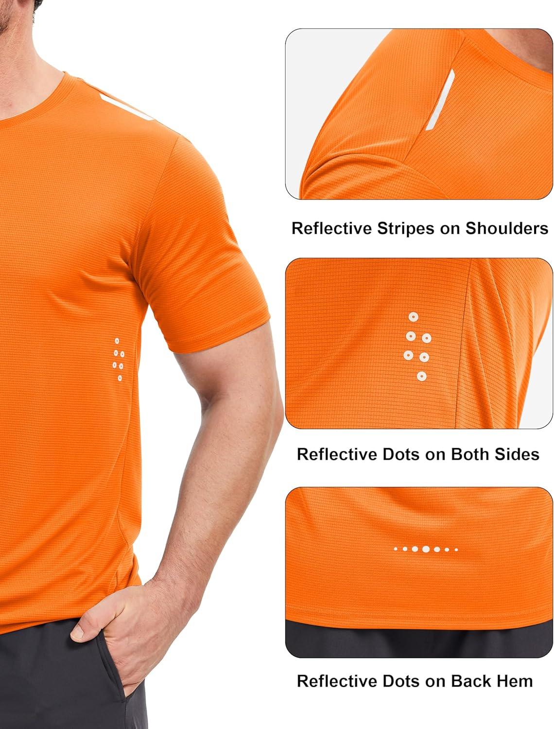 imageMAGCOMSEN Mens Rash Guard Short Sleeve UPF 50 Sun UV Quick Dry Shirts Workout Swim Running Athletic TShirtFlorange