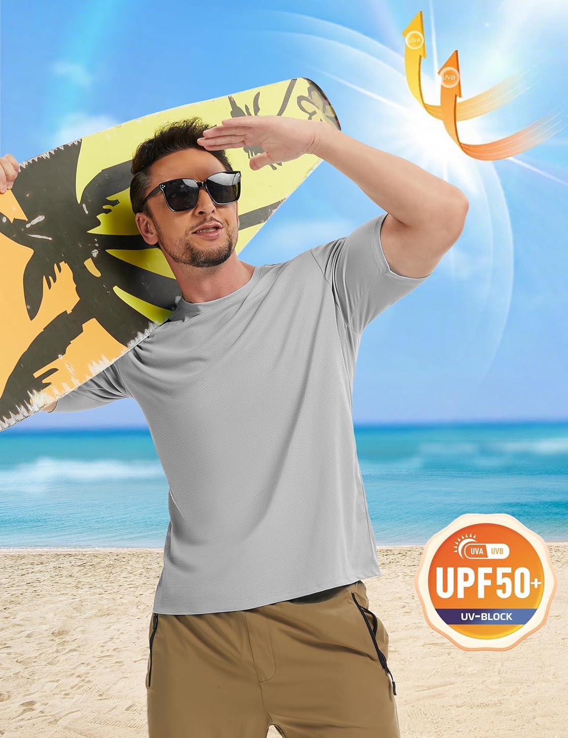 imageMAGCOMSEN Mens Rash Guard Short Sleeve UPF 50 Sun UV Quick Dry Shirts Workout Swim Running Athletic TShirtLightgrey