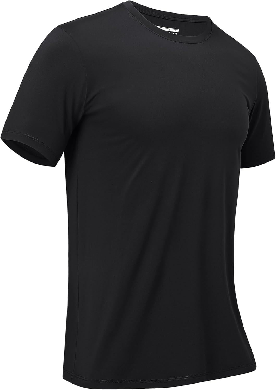 imageMAGCOMSEN Mens Short Sleeve UPF 50 Shirts Quick Dry Athletic Swim Tshirt Running Workout Gym Hiking Fishing Rash GuardBlack