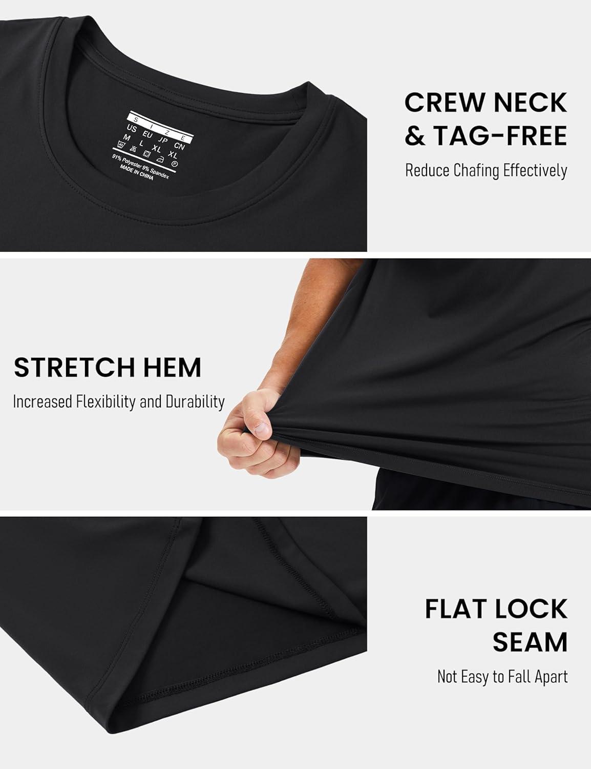 imageMAGCOMSEN Mens Short Sleeve UPF 50 Shirts Quick Dry Athletic Swim Tshirt Running Workout Gym Hiking Fishing Rash GuardBlack