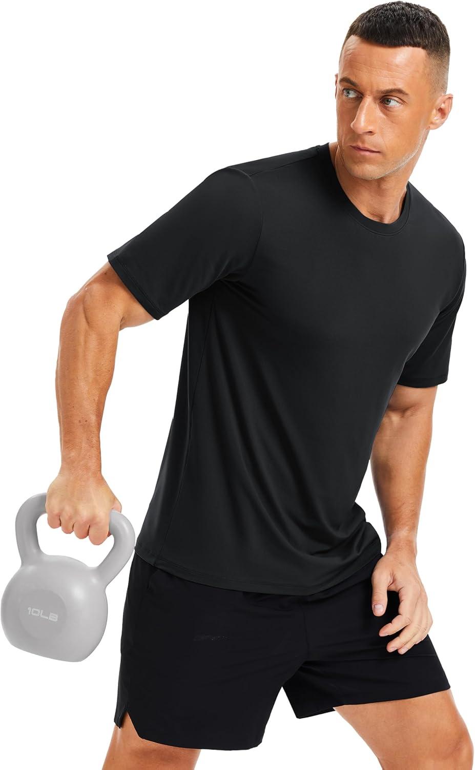 imageMAGCOMSEN Mens Short Sleeve UPF 50 Shirts Quick Dry Athletic Swim Tshirt Running Workout Gym Hiking Fishing Rash GuardBlack