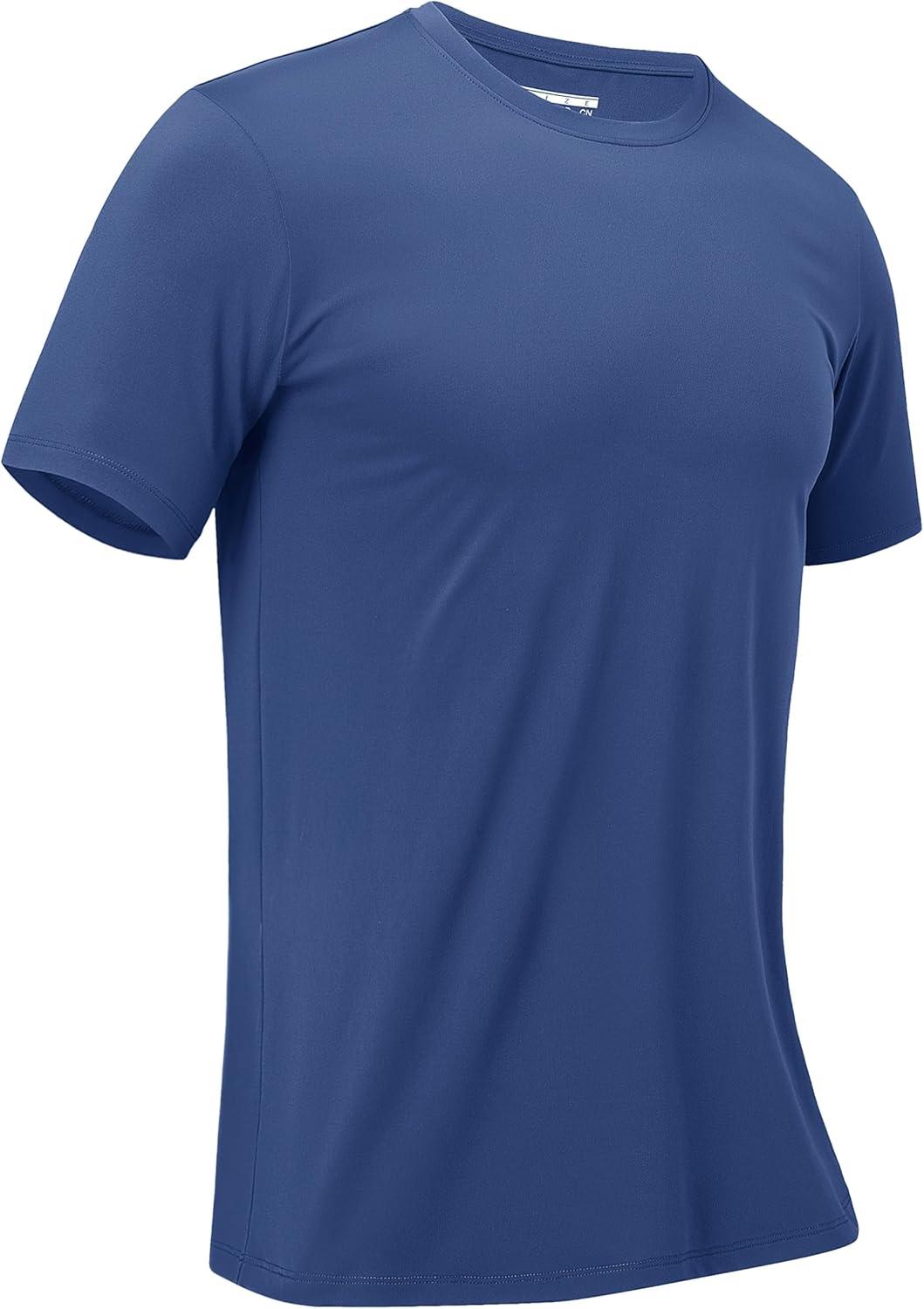 imageMAGCOMSEN Mens Short Sleeve UPF 50 Shirts Quick Dry Athletic Swim Tshirt Running Workout Gym Hiking Fishing Rash GuardBluegrey