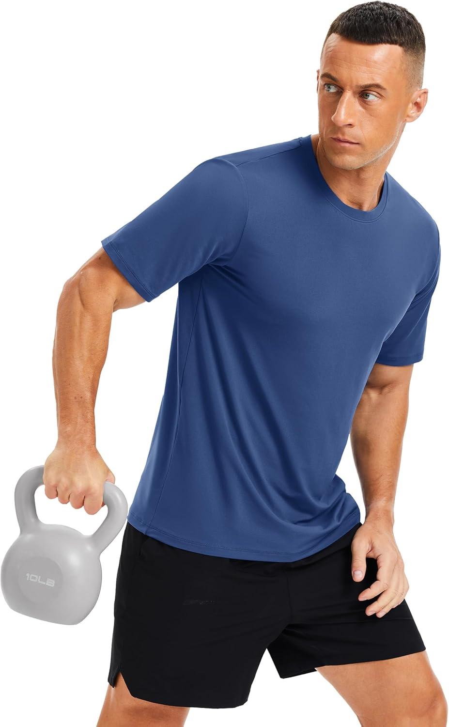 imageMAGCOMSEN Mens Short Sleeve UPF 50 Shirts Quick Dry Athletic Swim Tshirt Running Workout Gym Hiking Fishing Rash GuardBluegrey