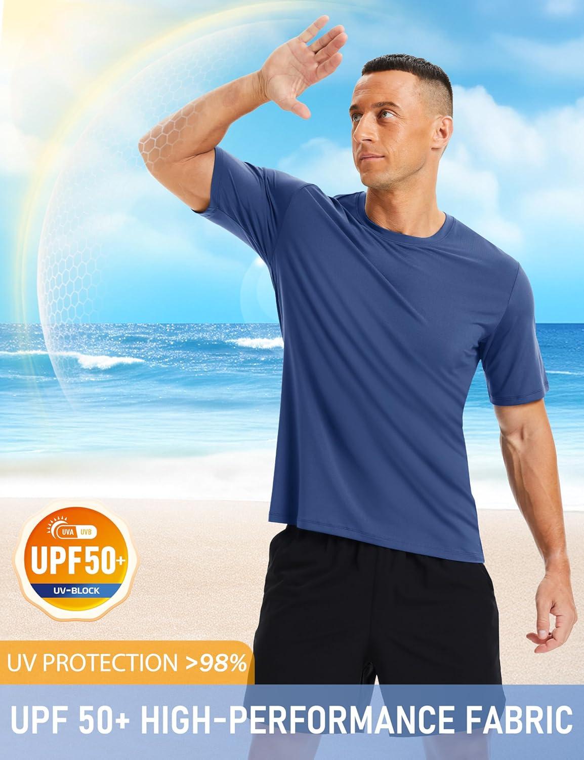 imageMAGCOMSEN Mens Short Sleeve UPF 50 Shirts Quick Dry Athletic Swim Tshirt Running Workout Gym Hiking Fishing Rash GuardBluegrey