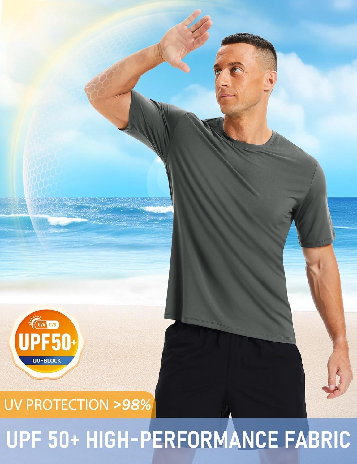 imageMAGCOMSEN Mens Short Sleeve UPF 50 Shirts Quick Dry Athletic Swim Tshirt Running Workout Gym Hiking Fishing Rash GuardDarkgray