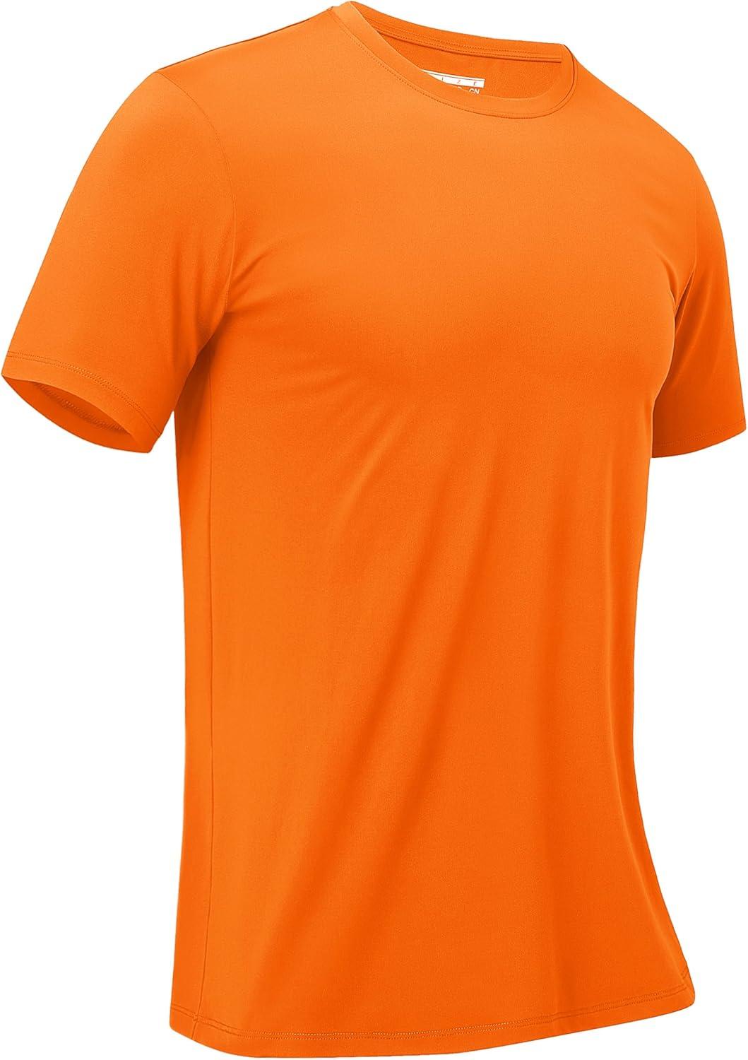 imageMAGCOMSEN Mens Short Sleeve UPF 50 Shirts Quick Dry Athletic Swim Tshirt Running Workout Gym Hiking Fishing Rash GuardFlorange