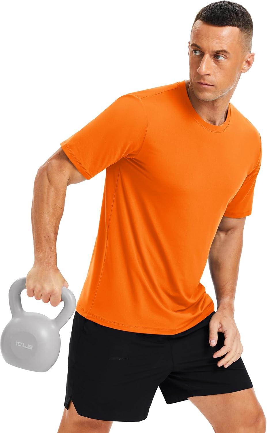 imageMAGCOMSEN Mens Short Sleeve UPF 50 Shirts Quick Dry Athletic Swim Tshirt Running Workout Gym Hiking Fishing Rash GuardFlorange