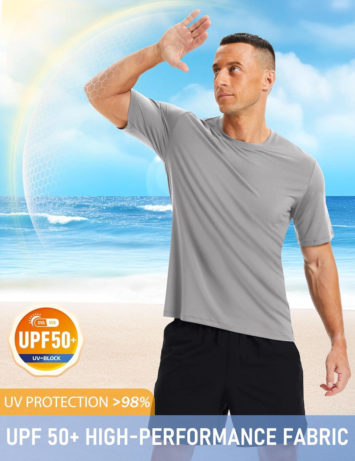 imageMAGCOMSEN Mens Short Sleeve UPF 50 Shirts Quick Dry Athletic Swim Tshirt Running Workout Gym Hiking Fishing Rash GuardLightgray