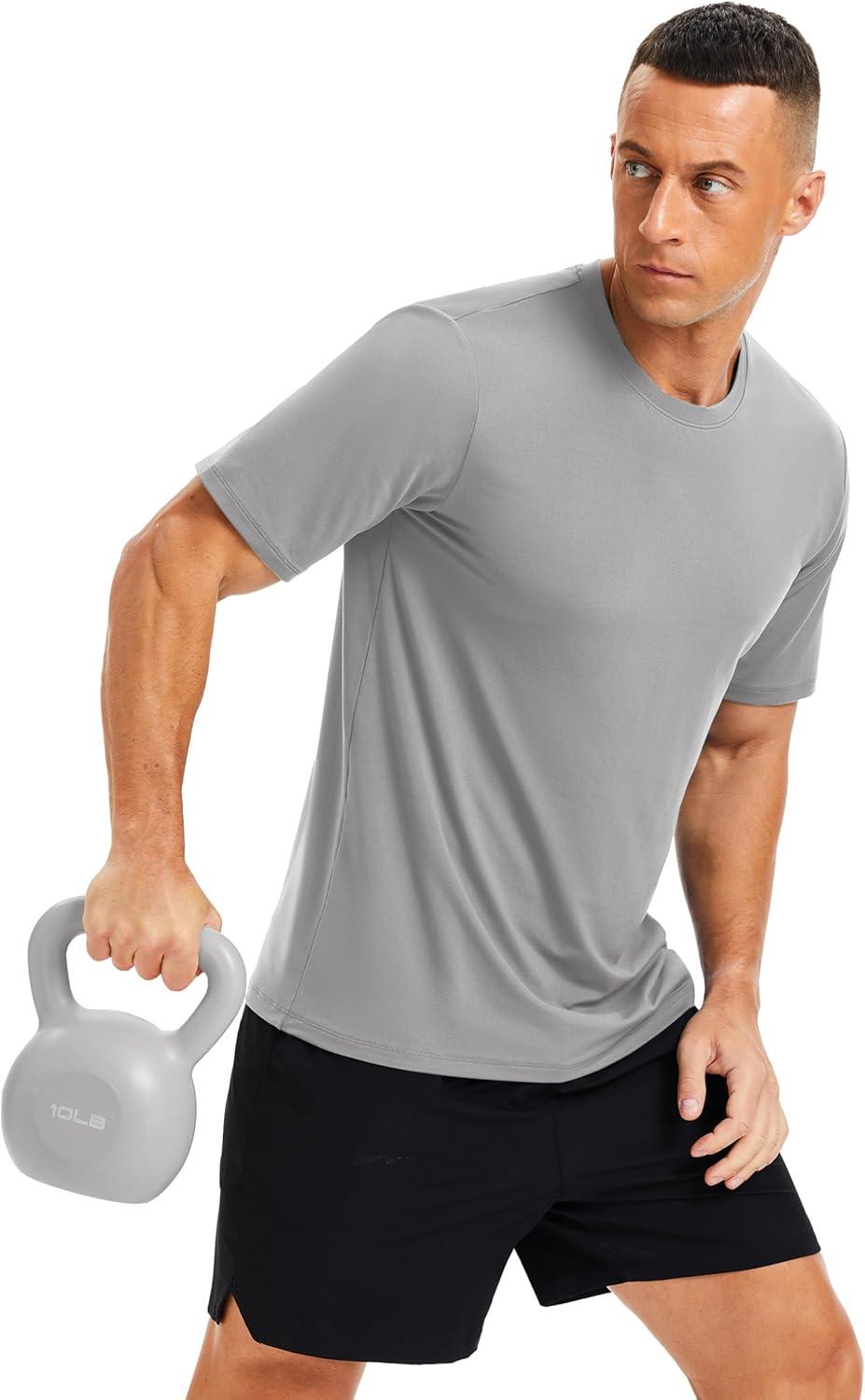 imageMAGCOMSEN Mens Short Sleeve UPF 50 Shirts Quick Dry Athletic Swim Tshirt Running Workout Gym Hiking Fishing Rash GuardLightgray