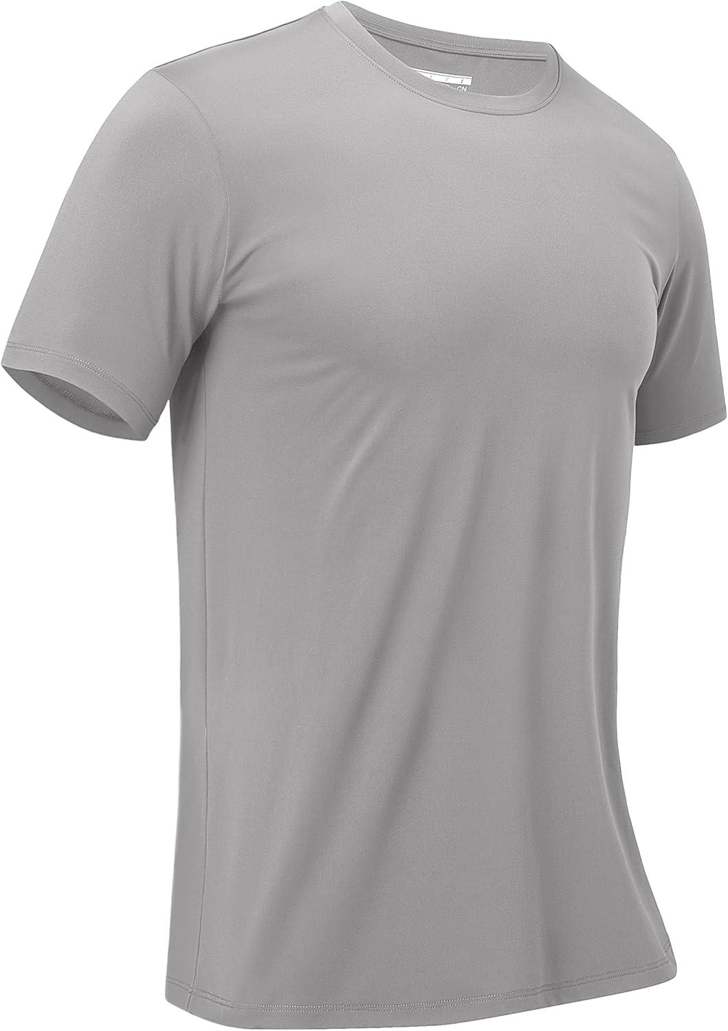 imageMAGCOMSEN Mens Short Sleeve UPF 50 Shirts Quick Dry Athletic Swim Tshirt Running Workout Gym Hiking Fishing Rash GuardLightgray