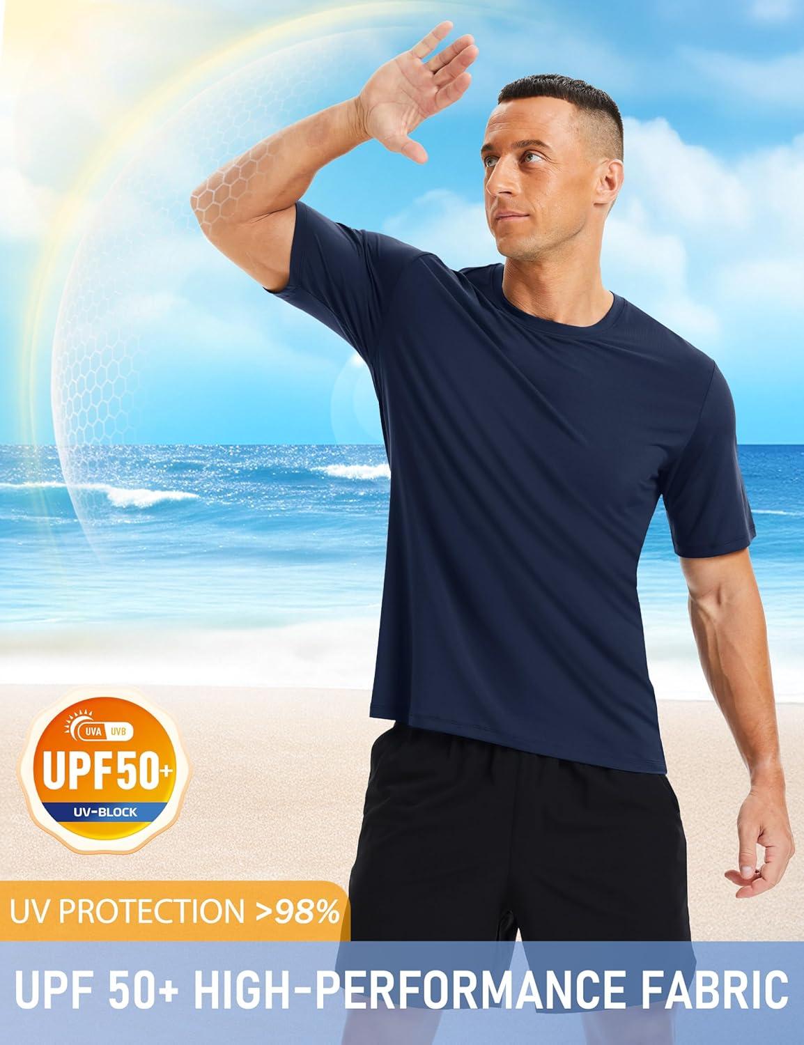 imageMAGCOMSEN Mens Short Sleeve UPF 50 Shirts Quick Dry Athletic Swim Tshirt Running Workout Gym Hiking Fishing Rash GuardNavyblue